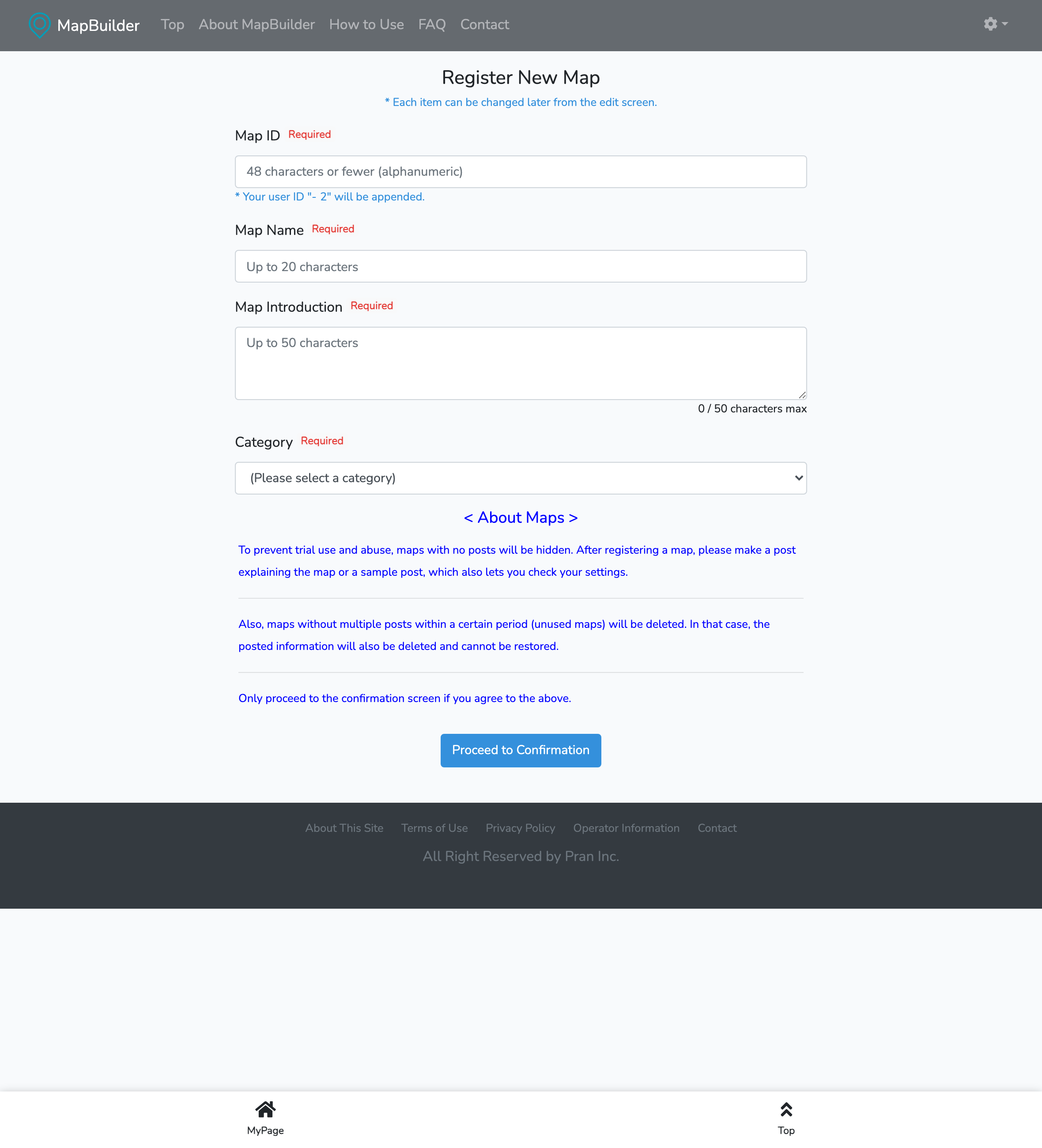 Creating a map from the “New” button