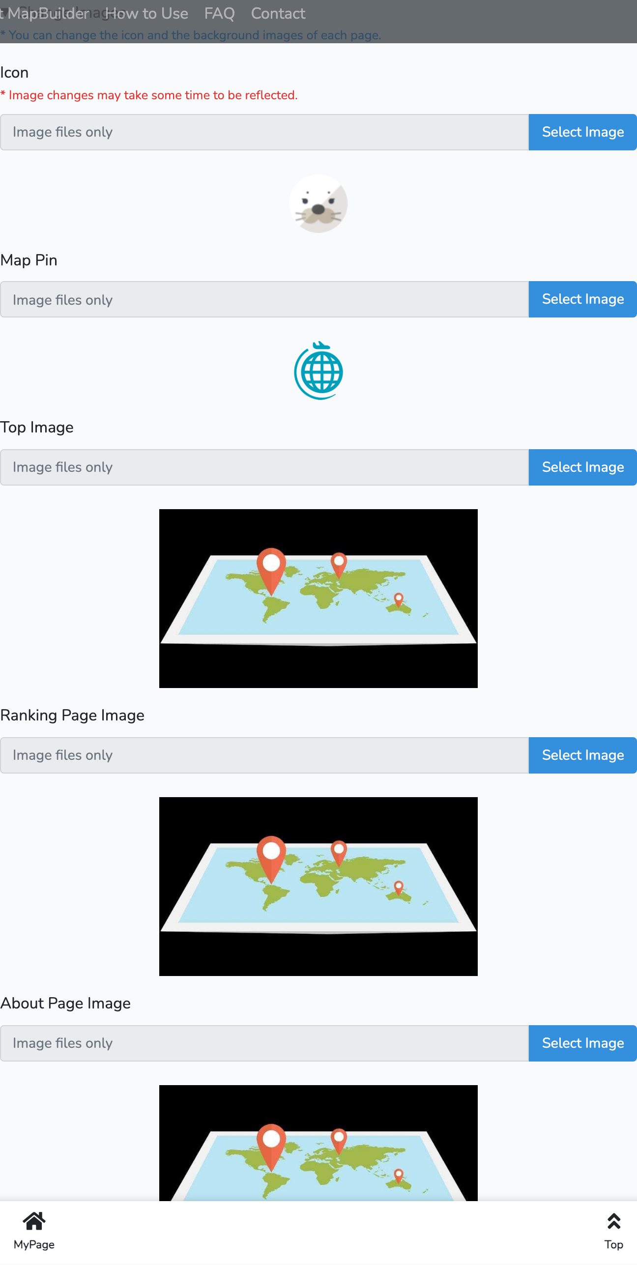 Setting images under “Change images”