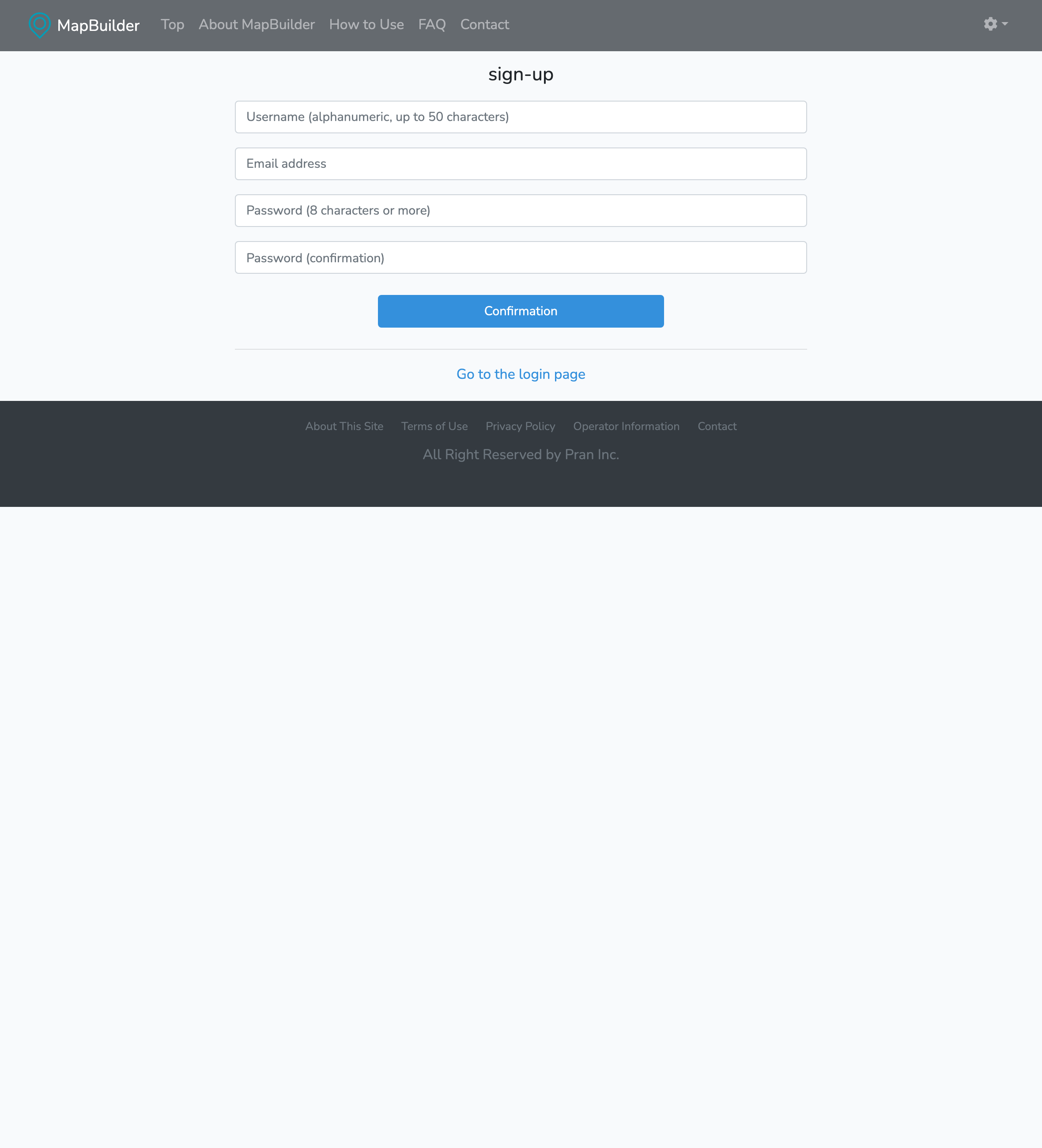 The sign-up form